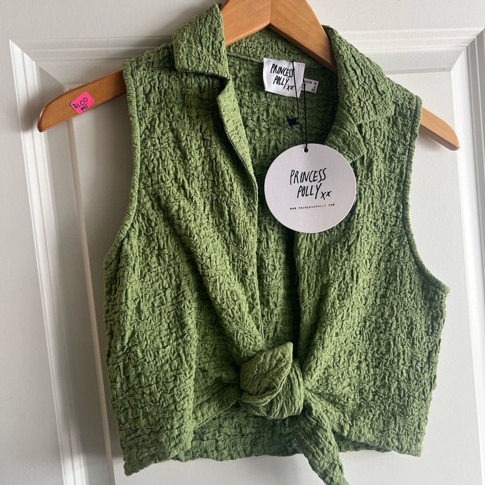 Princess Polly Olive Textured Tie-Front Top